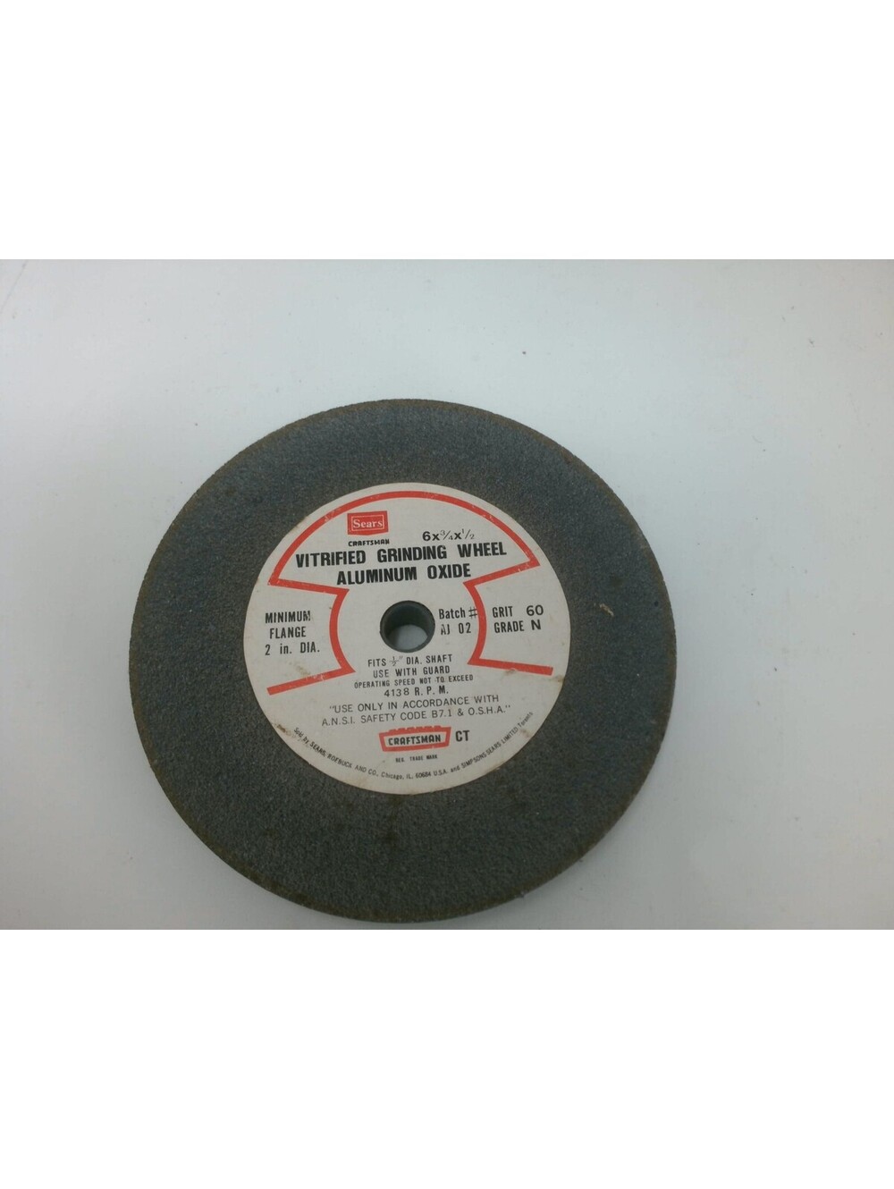 Craftsman 6-Inch Vitrified Aluminum Oxide Grinding Wheel Grit 60